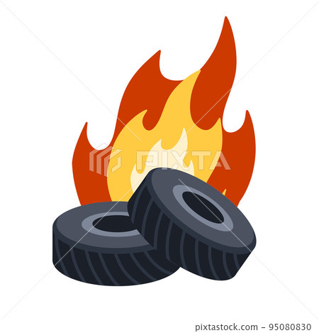 Burning tire. The old wheel. The problem of urban garbage and ecology Burning tire. The old wheel. The problem of urban garbage and ecology 95080830