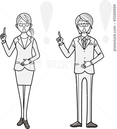 Illustration of a businessman and a business woman showing points Illustration of a businessman and a business woman showing points 95080994