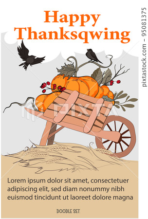 Happy Thanksgiving holiday vector design template for websites, posters, banners. Happy Thanksgiving with traditional food, turkey, pies, pumpkins and fruits. Vector website template Happy Thanksgiving holiday vector design template for websites, posters, banners. Happy Thanksgiving with traditional food, turkey, pies, pumpkins and fruits. Vector website template 95081375