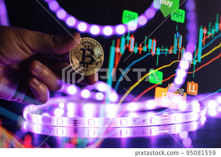 Cryptocurrency concept , Golden bitcoin on mainboard , The future of money. Computational equipment. Cryptocurrency concept , Golden bitcoin on mainboard , The future of money. Computational equipment. 95081559