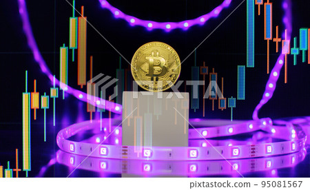 Cryptocurrency concept , Golden bitcoin on mainboard , The future of money. Computational equipment. 95081567