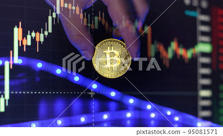 Cryptocurrency concept , Golden bitcoin on mainboard , The future of money. Computational equipment. Cryptocurrency concept , Golden bitcoin on mainboard , The future of money. Computational equipment. 95081571