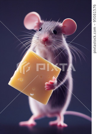 illustration of cute little mouse holding a piece of cheese illustration of cute little mouse holding a piece of cheese 95081576