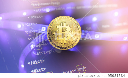 Cryptocurrency concept , Golden bitcoin on mainboard , The future of money. Computational equipment. Cryptocurrency concept , Golden bitcoin on mainboard , The future of money. Computational equipment. 95081584