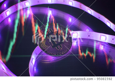 Cryptocurrency concept , Golden bitcoin on mainboard , The future of money. Computational equipment. Cryptocurrency concept , Golden bitcoin on mainboard , The future of money. Computational equipment. 95081592