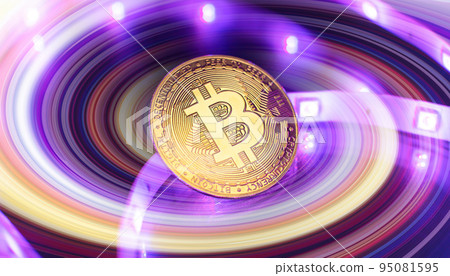 Cryptocurrency concept , Golden bitcoin on mainboard , The future of money. Computational equipment. 95081595