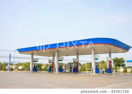 Petrol gas fuel station with clouds and blue sky Petrol gas fuel station with clouds and blue sky 95081788