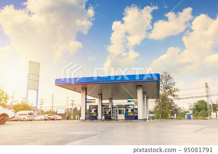 Petrol gas fuel station with clouds and blue sky 95081791