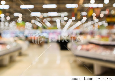 Abstract supermarket grocery store blurred defocused background with bokeh light 95082620