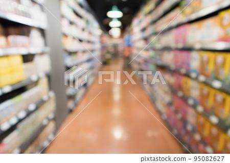 Abstract blur supermarket aisle defocused background Abstract blur supermarket aisle defocused background 95082627
