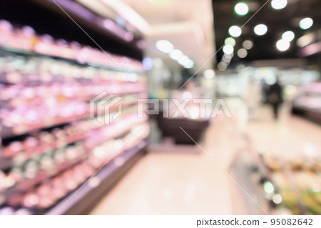 Abstract supermarket grocery store blurred defocused background with bokeh light Abstract supermarket grocery store blurred defocused background with bokeh light 95082642