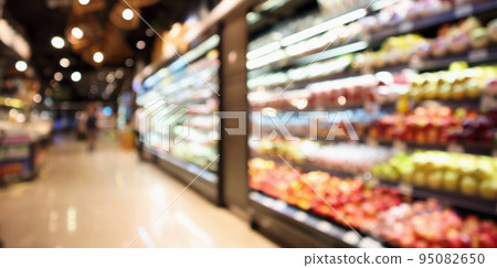 abstract blur organic fresh fruits and vegetable on grocery shelves in supermarket store defocused bokeh light background abstract blur organic fresh fruits and vegetable on grocery shelves in supermarket store defocused bokeh light background 95082650