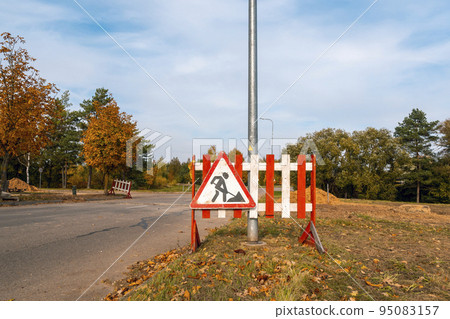 Road works sign for construction works on the street Road works sign for construction works on the street 95083157