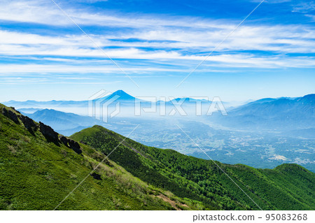 從長野縣八岳權聞岳看到的富士山和雲海 95083268