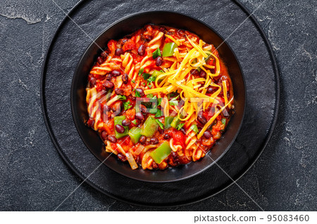 Black Bean Soup with spiral pasta and vegetables Black Bean Soup with spiral pasta and vegetables 95083460
