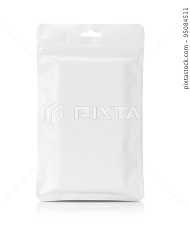 Blank packaging white plastic OPP zipper pouch for product design mockup Blank packaging white plastic OPP zipper pouch for product design mockup 95084511
