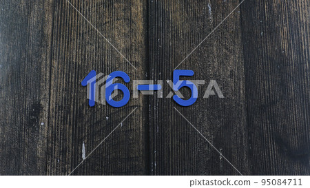 Task in mathematics. Mathematics problem for children. Simple algebra examples using numbers and signs from plastic numbers on a wooden background. 95084711