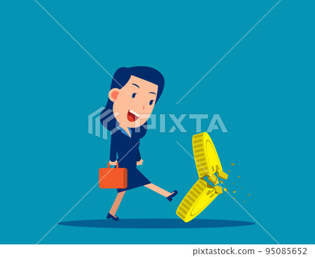A business person kicking a coin. Worthless coins A business person kicking a coin. Worthless coins 95085652