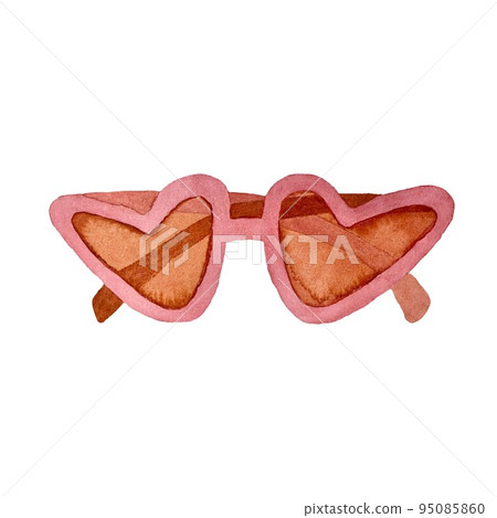 a pink sunglasses by heart watercolor illustration a pink sunglasses by heart watercolor illustration 95085860