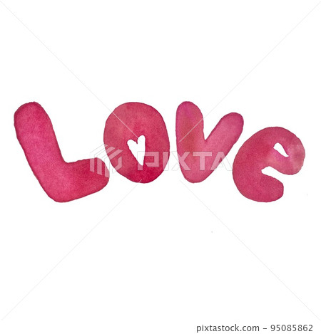 a pink cute word love watercolor illustration a pink cute word love watercolor illustration 95085862