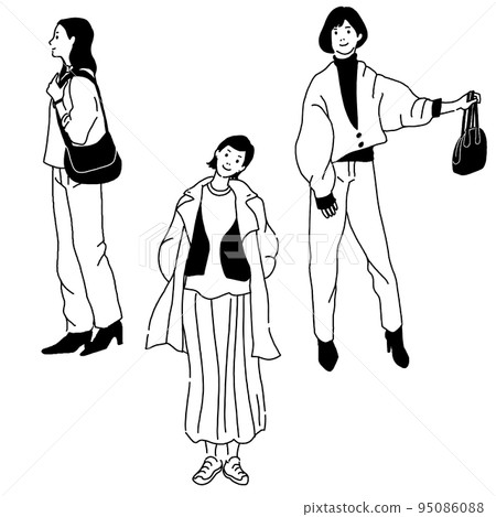 時尚女性的矢量線描 時尚女性的矢量線描 95086088