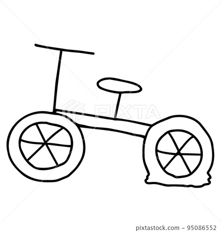 帶有穿孔後輪的自行車的線條畫插圖 95086552