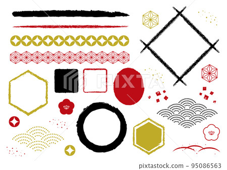 日式素材集簡單的紅金黑色插畫矢量 95086563