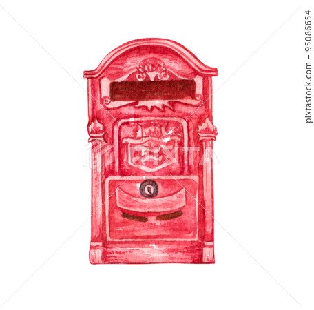 Watercolor hand painted mailboxes with envelopes clipart set isolated on a white background. Romance concept. Watercolor hand painted mailboxes with envelopes clipart set isolated on a white background. Romance concept. 95086654