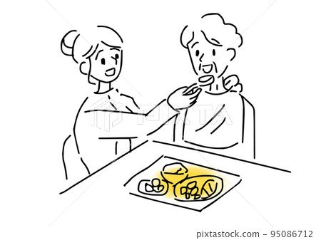 一個老人和一個關心飯菜的女人的簡單插圖 一個老人和一個關心飯菜的女人的簡單插圖 95086712