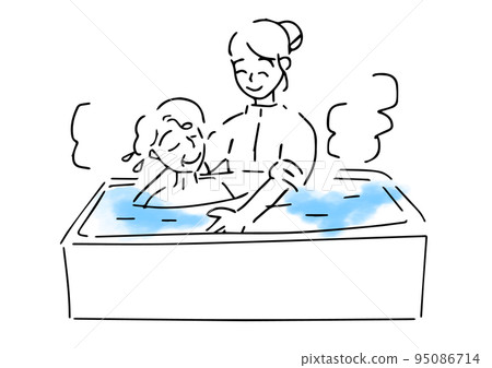 一位高級婦女在浴缸和護理人員中放鬆的簡單插圖 95086714