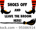 Typographic poster Halloween funny quote Shoes off and leave the broom here 95086914