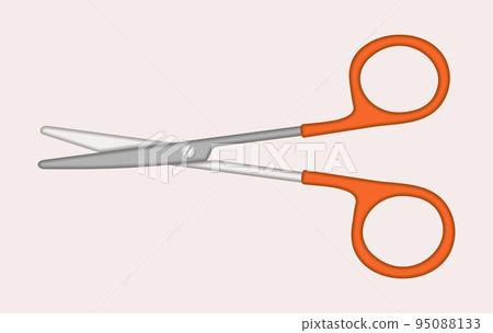 Scissors with orange handles. Vector isolated illustration. 95088133