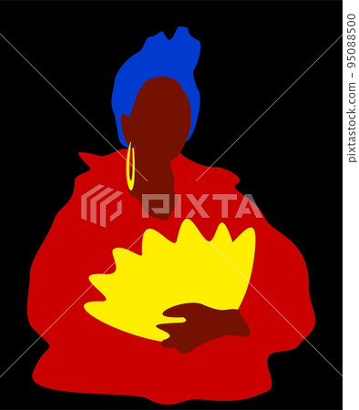 Vector flat simple portrait of black woman in turbah with fan. 95088500