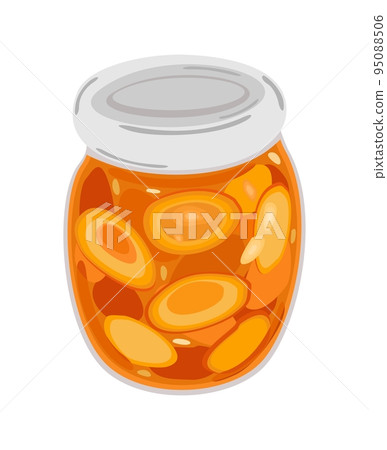 Peach jam in a glass jar. Vector isolated illustration. Peach jam in a glass jar. Vector isolated illustration. 95088506