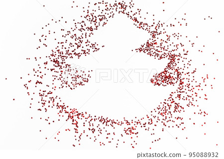 Christmas tree silhouette by red confetti stars on a white background 95088932
