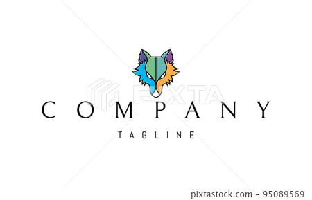 Vector color logo on which an abstract image of a wolfs head in a linear style. Vector color logo on which an abstract image of a wolfs head in a linear style. 95089569