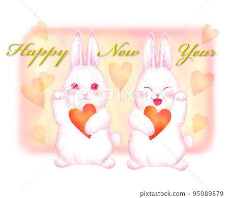 Rabbit New Year's card material_Invitation Rabbit_Happynewyear_Heart Rabbit New Year's card material_Invitation Rabbit_Happynewyear_Heart 95089879