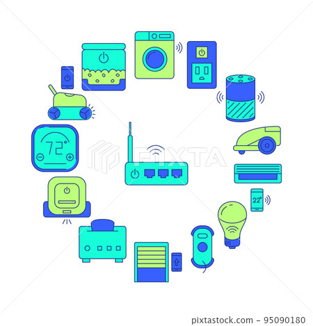Internet of things round poster template in line style Internet of things round poster template in line style 95090180