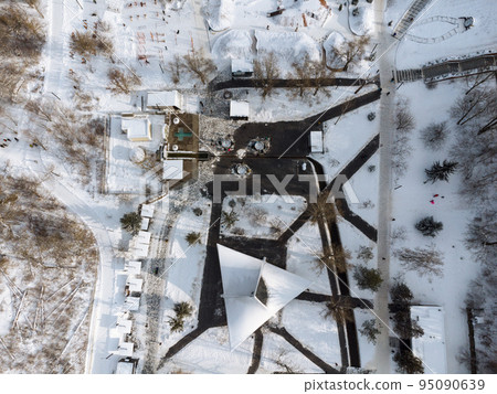 Aerial view on winter snowy Kharkiv water spring Aerial view on winter snowy Kharkiv water spring 95090639