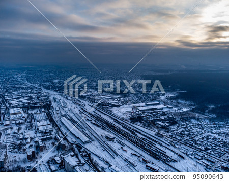 Aerial Train depot Kharkov-Sorting with epic sky 95090643