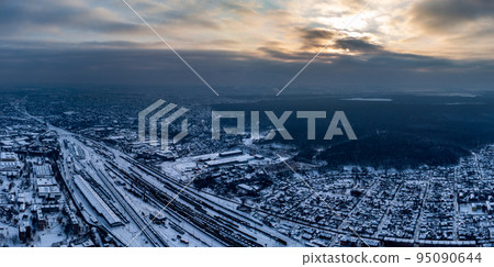 Aerial Train depot Kharkov-Sorting with epic sky Aerial Train depot Kharkov-Sorting with epic sky 95090644