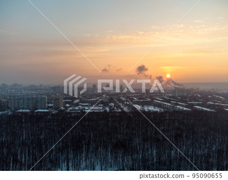 Aerial Kharkiv city, Pavlove Pole at winter sunset Aerial Kharkiv city, Pavlove Pole at winter sunset 95090655
