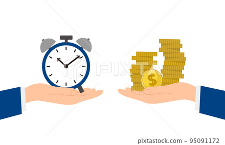 Illustration holding a clock and money in hand, image of time and money, vector Illustration holding a clock and money in hand, image of time and money, vector 95091172