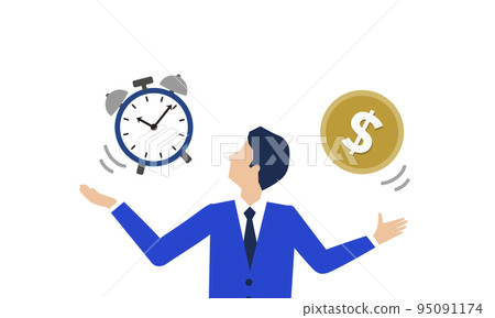 處理時鐘和金錢的人的插圖,時間和金錢的圖像,矢量 處理時鐘和金錢的人的插圖,時間和金錢的圖像,矢量 95091174