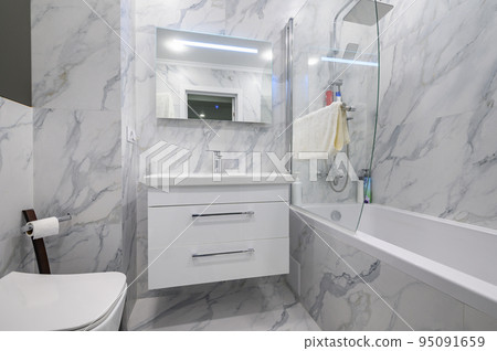 Modern white marble bathroom interior Modern white marble bathroom interior 95091659