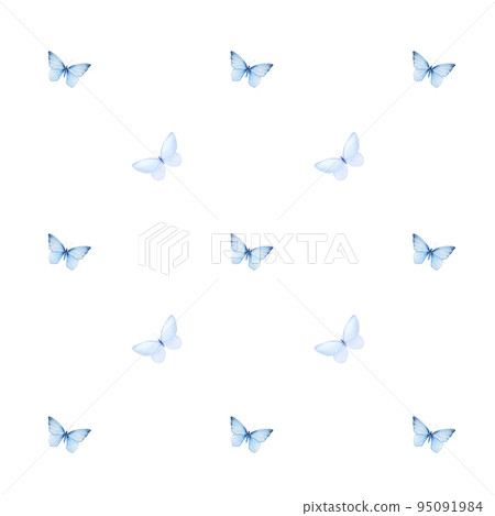 Watercolor minimalistic pattern of tender blue butterflies isolated Watercolor minimalistic pattern of tender blue butterflies isolated 95091984