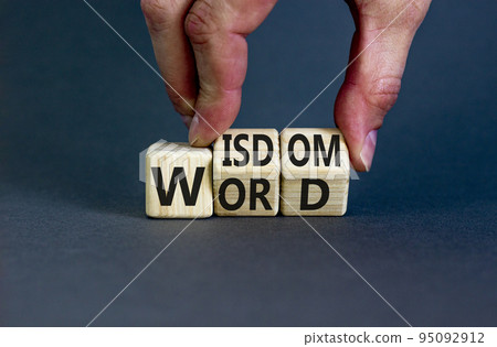 Wisdom word symbol. Concept words Wisdom word on wooden cubes. Businessman hand. Beautiful grey table grey background. Business and wisdom word concept. Copy space. Wisdom word symbol. Concept words Wisdom word on wooden cubes. Businessman hand. Beautiful grey table grey background. Business and wisdom word concept. Copy space. 95092912