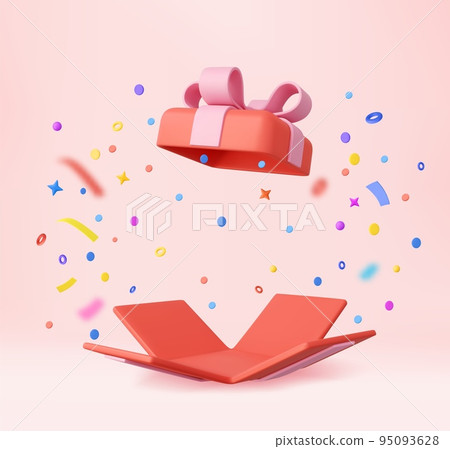 3d Cute Surprise Gift Box With Falling Confetti 3d Cute Surprise Gift Box With Falling Confetti 95093628
