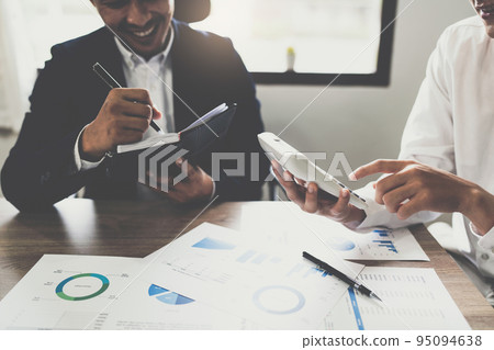 Group of Businessman and Accountant checking data document on digital tablet for investigation of corruption account. Anti Bribery concept 95094638