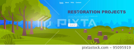 trees in the felled forest with an ax in stumps sustainable ESG development responsibility of co2 emission restoration projects trees in the felled forest with an ax in stumps sustainable ESG development responsibility of co2 emission restoration projects 95095919